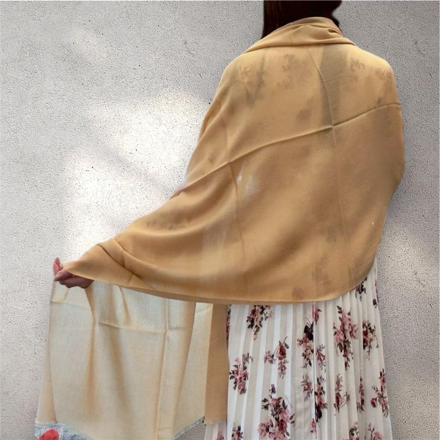 ショール ストール カシミヤ100% 大判 タペストリー インテリア カシミール ハンドメイド 最高級カシミア 羽織 イエロー 手染め レディースの画像