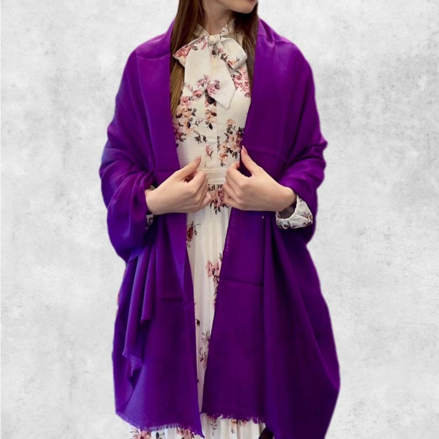 ショール ストール カシミヤ100% パープル 紫 手染め 大判 薄手 春夏 カシミール タペストリー インテリア ハンドメイド 最高級カシミア エレガントの画像