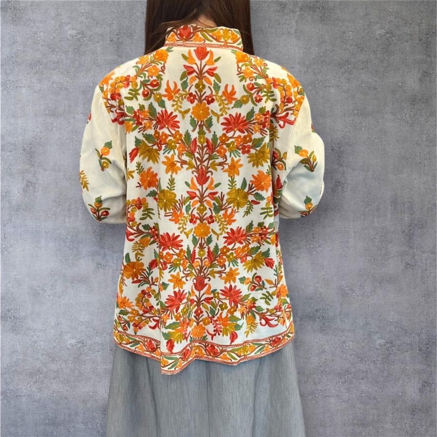 カシミール刺繍 花柄 チュニック ワンピース M L XL LL 11号 13号ゆったりシルエット 高品質ドレス 草花模様 インド刺繍 手刺繍 伝統刺繍 手作り トップスの画像