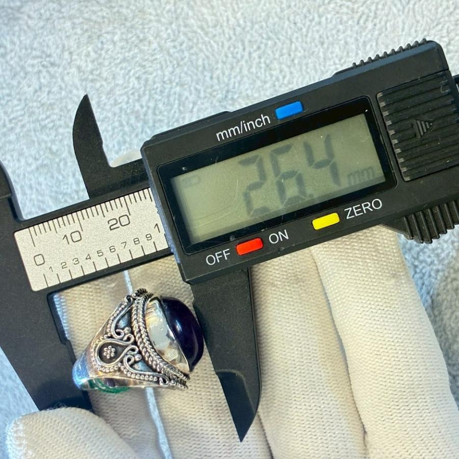 925刻印 シルバーリング 紫色の石 クラシックデザイン メンズ ゴツめ シルバー リング 12号 シルバー925 アメジスト 天然石 紫水晶 パープル