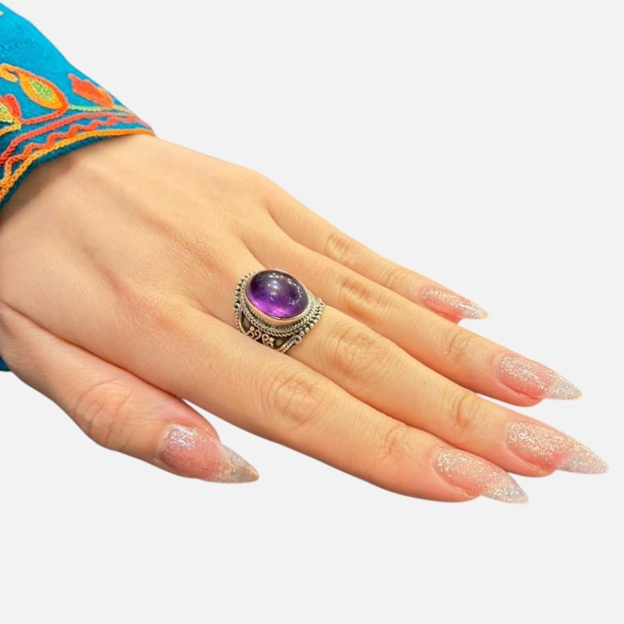 シルバー リング 12号 シルバー925 アメジスト 天然石 紫水晶 パープル