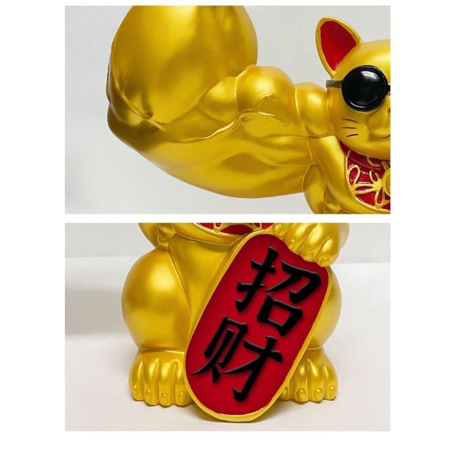 ビッグ 大型の32cm ムキムキゴールド マッスル招財 招き猫 可愛い置物