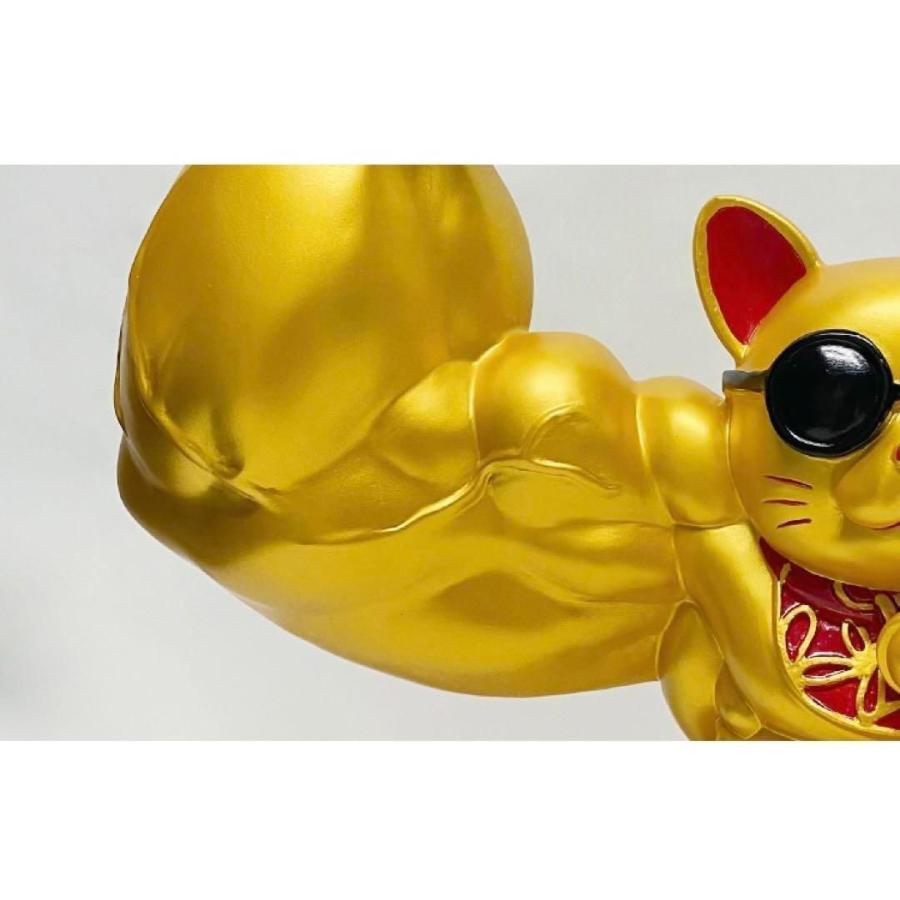 ビッグ 大型の32cm ムキムキゴールド マッスル招財 招き猫 可愛い置物