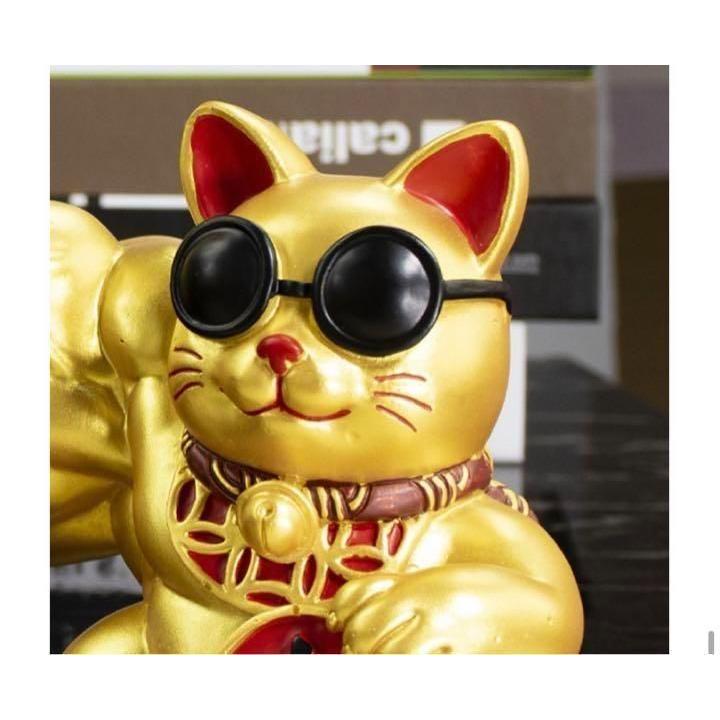 ビッグ 大型の32cm ムキムキゴールド マッスル招財 招き猫 可愛い置物