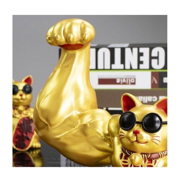 ビッグ 大型の32cm ムキムキゴールド マッスル招財 招き猫 可愛い置物