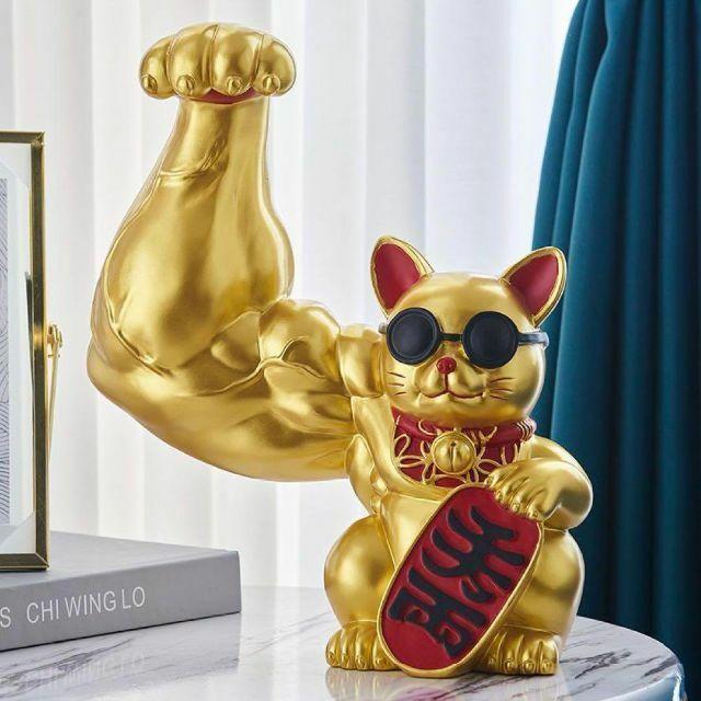 BIG32cm ムキムキゴールド マッスル『千両』 招き猫可愛い置物 BIG32cm ムキムキゴールド マッスル『千両』 招き猫可愛い置物