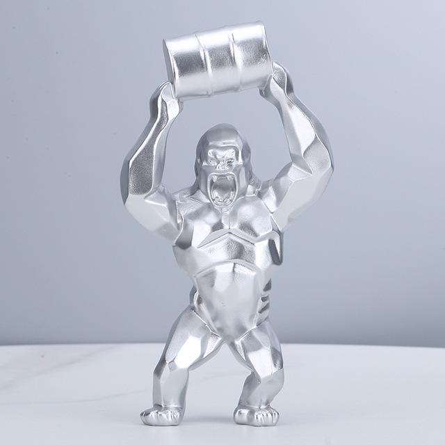 樽を持ったゴリラの彫刻オブジェ 置物_1