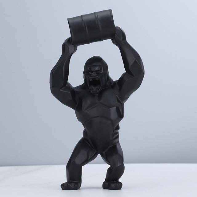 樽を持ったゴリラの彫刻オブジェ 置物_2