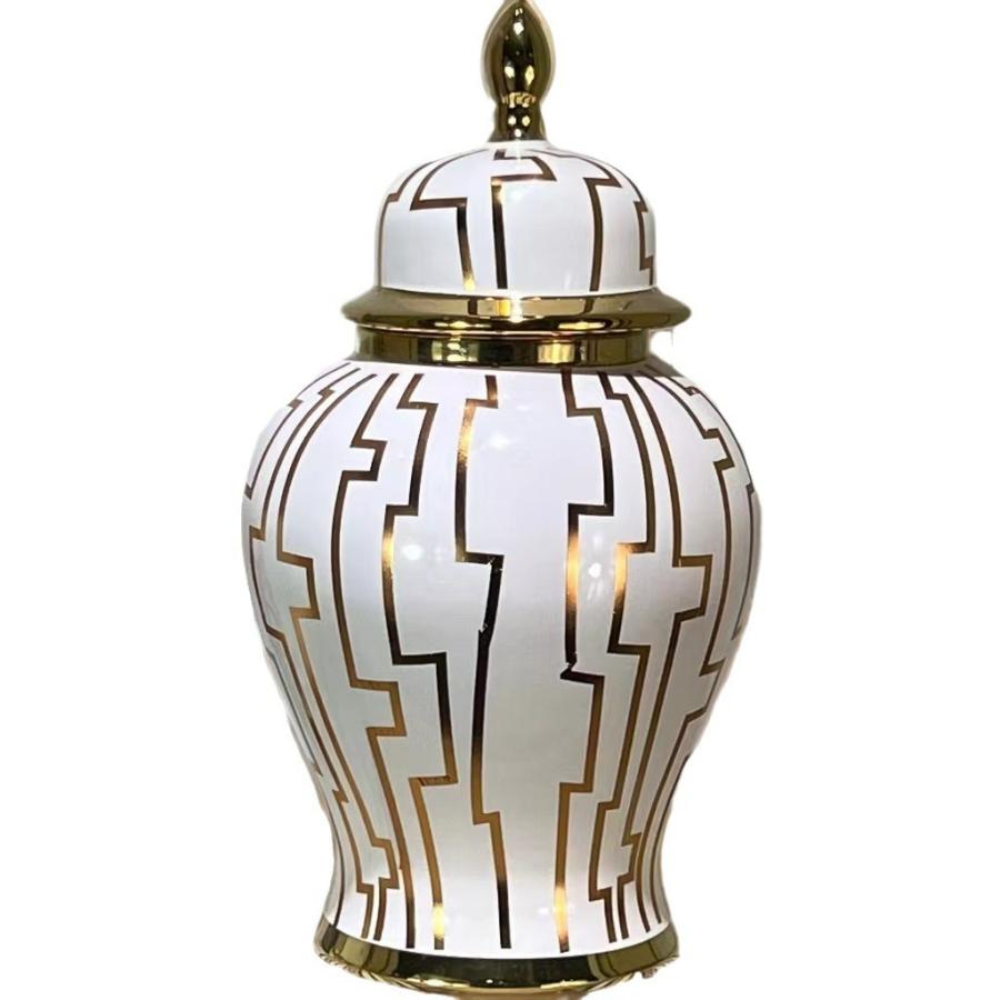 フラワーポット 花瓶 高級セラミック ゴールドのライン 蓋つき お洒落