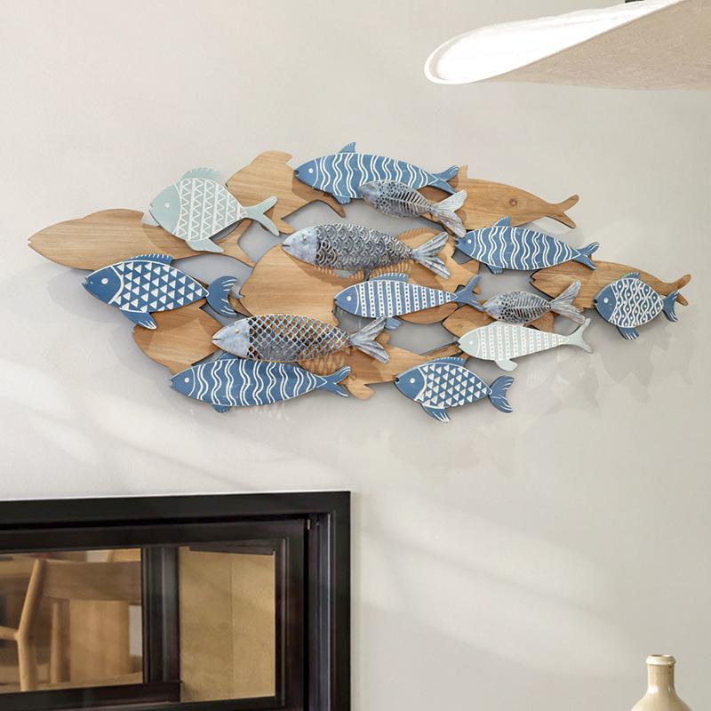北欧風 大型陶板 魚モチーフ 42cm 壁掛け レリーフ インテリア ウォール アート 魚 オーシャンスタイル クリエイティブ おしゃれ