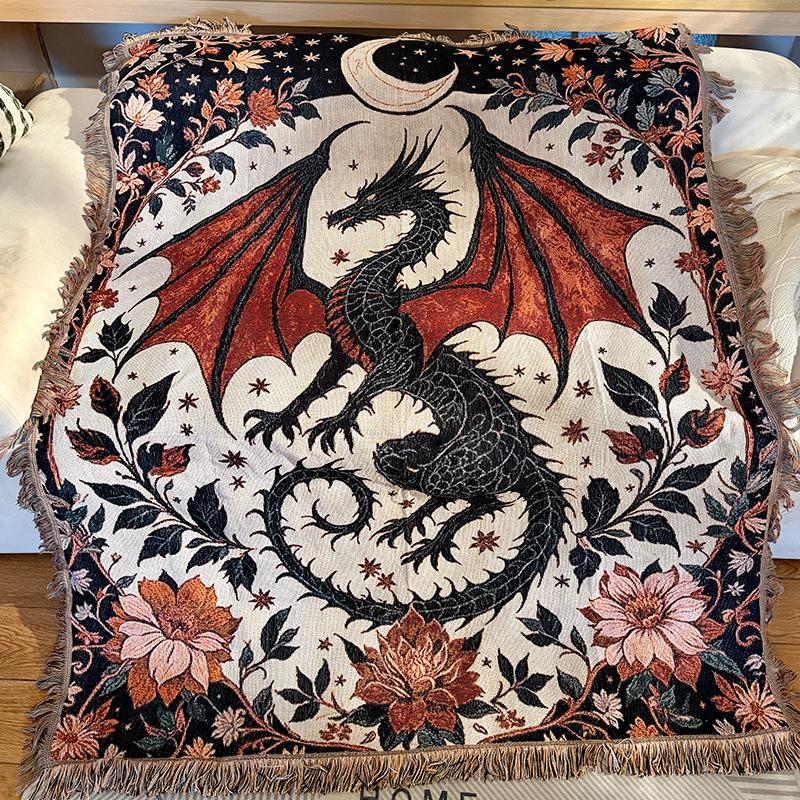 ブランケット 多用途 ドラゴン 龍 物語 お時話 北欧 竜 160cm x 130cm