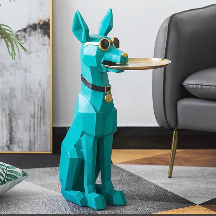 トレイを咥えた ドーベルマン 装飾 オブジェ 置物 犬 かわいい 雑貨