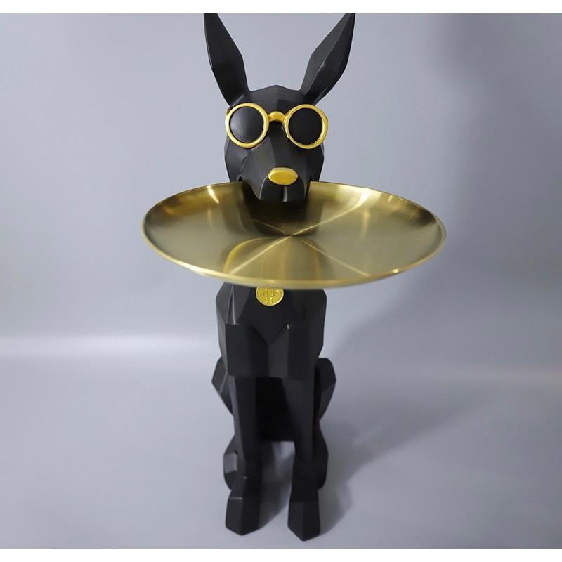 トレイを咥えた ドーベルマン 装飾 オブジェ 置物 犬 かわいい 雑貨