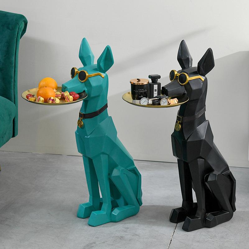 トレイを咥えた ドーベルマン 装飾 オブジェ 置物 犬 かわいい 雑貨