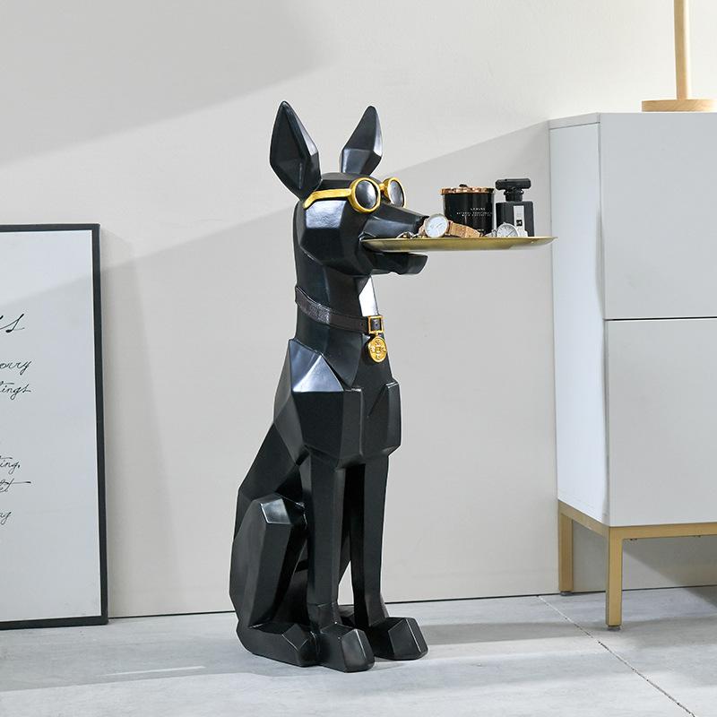 トレイを咥えた ドーベルマン 装飾 オブジェ 置物 犬 かわいい 雑貨