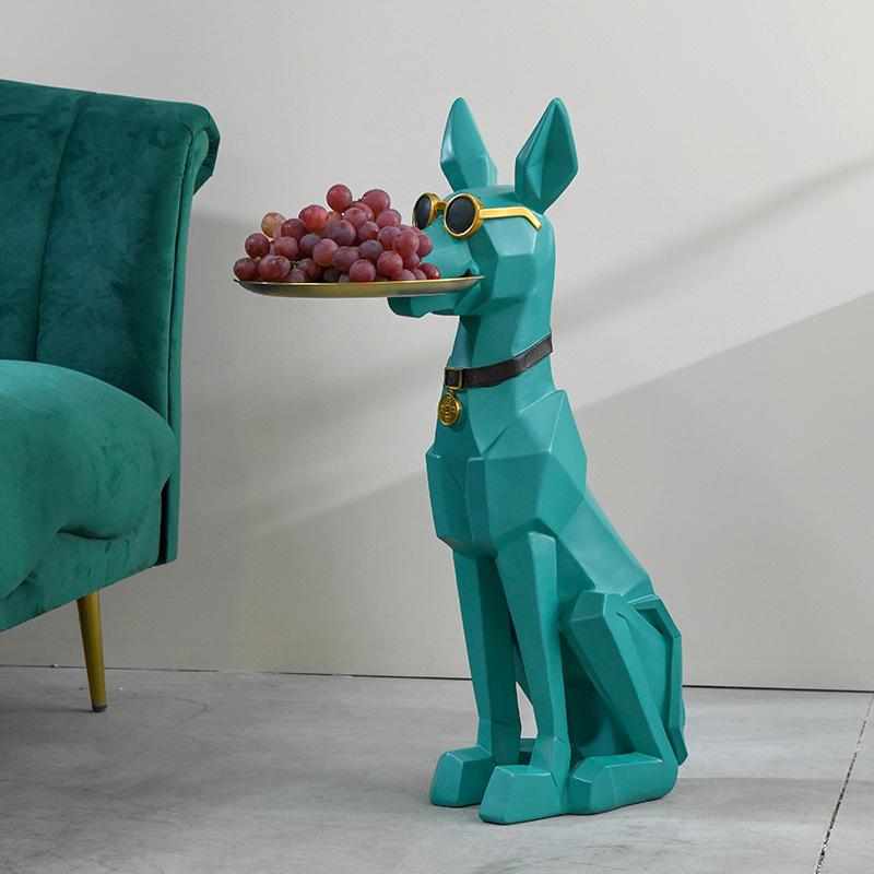トレイを咥えた ドーベルマン 装飾 オブジェ 置物 犬 かわいい 雑貨