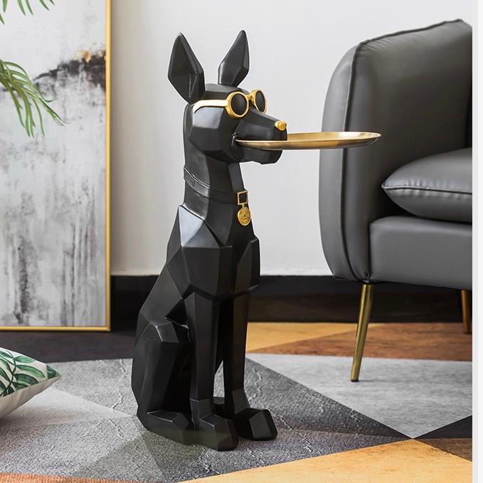 トレイを咥えた ドーベルマン 装飾 オブジェ 置物 犬 かわいい 雑貨