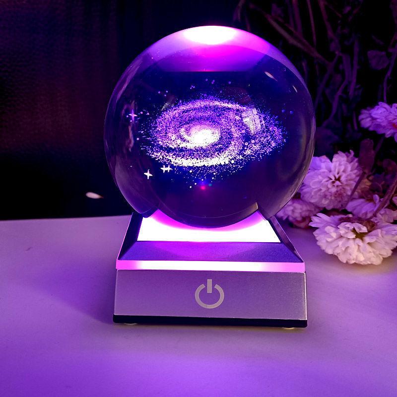 クリスタルボール 宇宙 太陽系 月 たんぽぽ 鹿 3D彫刻 : Russel海外