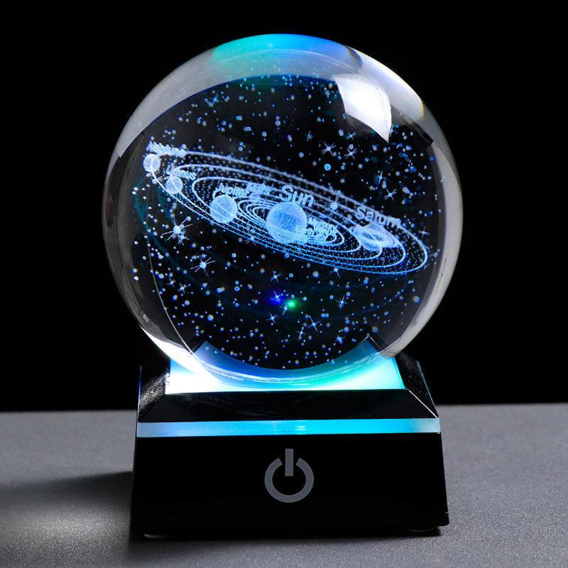 クリスタルボール 宇宙 太陽系 月 たんぽぽ 鹿 3D彫刻 : Russel海外