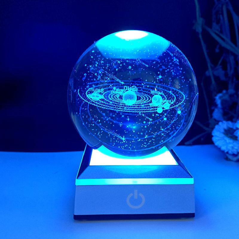 クリスタルボール 宇宙 太陽系 月 たんぽぽ 鹿 3D彫刻 : Russel海外