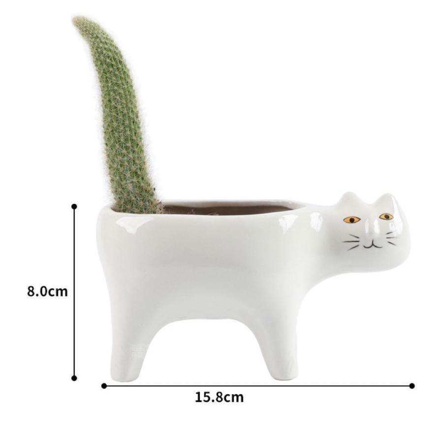 気持ち悪い顔のネコ 白猫 陶器 観葉植物 プランター 多肉植物 植木鉢