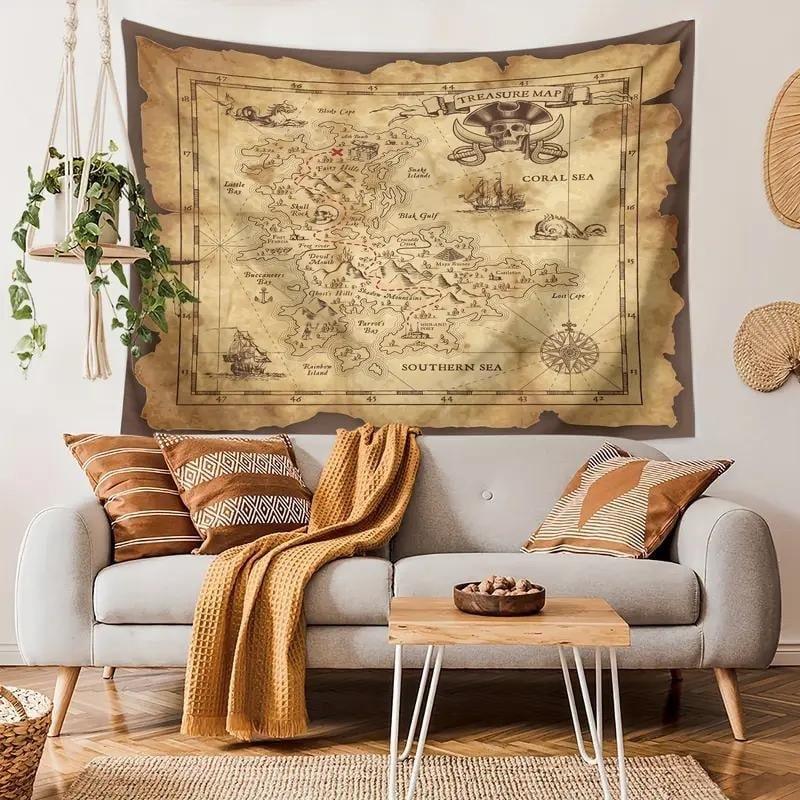 タペストリー 布 ファブリックポスター 海賊 宝の地図 壁掛け ホーム