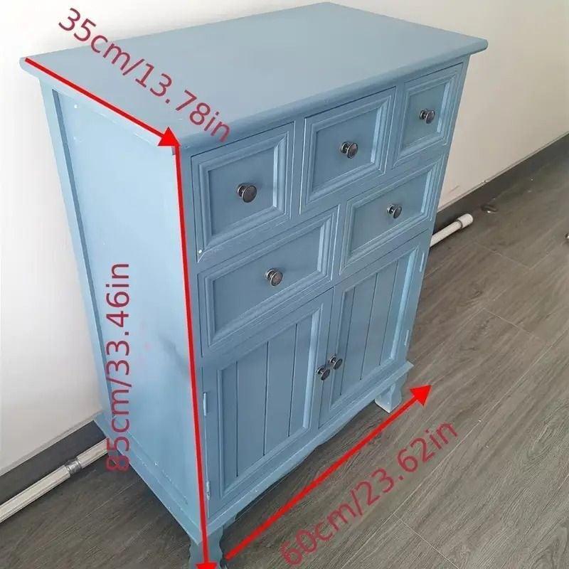 キャビネット 収納 引き出し 青 木製 幅60 奥行35 5段 北欧風