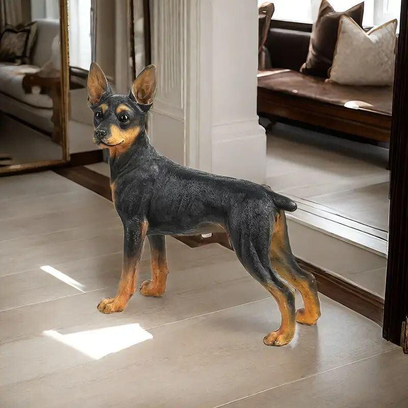 オブジェ 置物 犬 ドッグ ドーベルマン 動物 彫刻 リアル 樹脂製 装飾