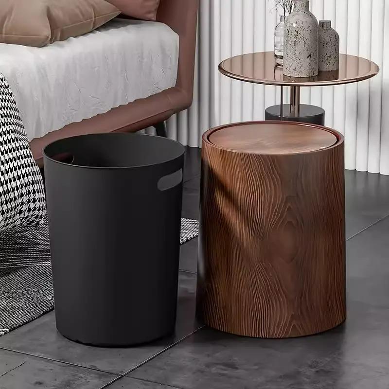 蓋つきゴミ箱 ブラウンの木目調 ゴミ箱 フリップ蓋付き モダン 書斎