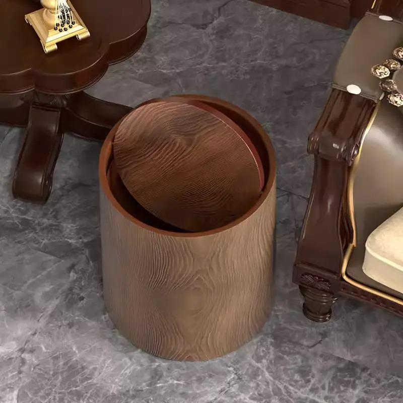 蓋つきゴミ箱 ブラウンの木目調 ゴミ箱 フリップ蓋付き モダン 書斎
