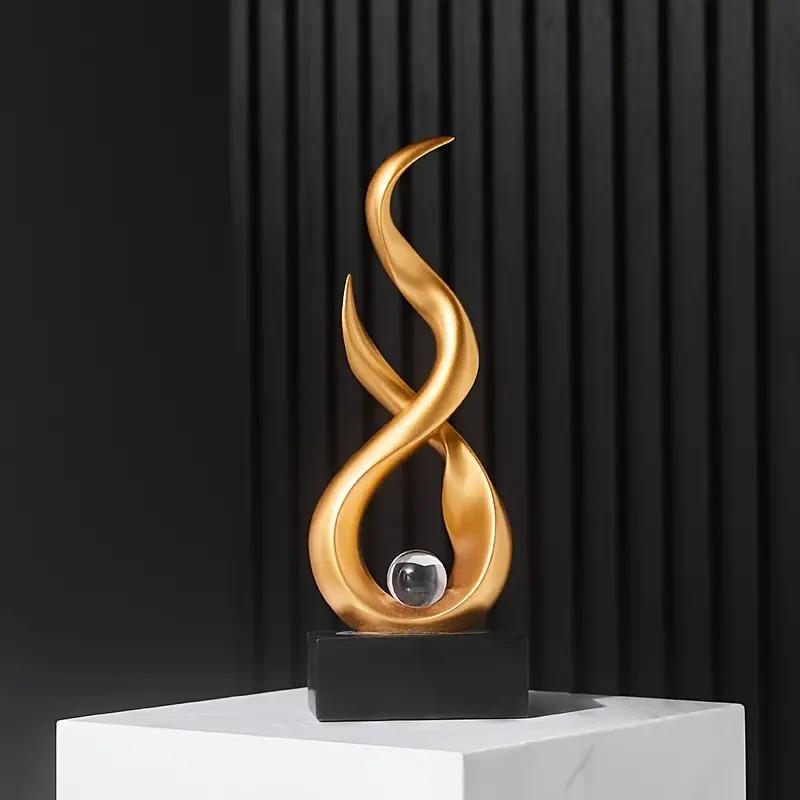 オブジェ モダン 抽象 置物 エレガント ゴールド 炎 お洒落 彫刻