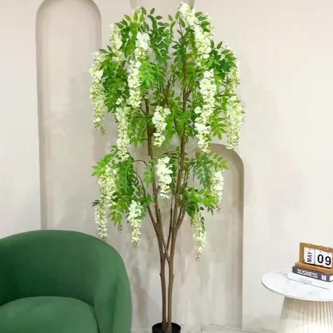 造花 人工 フ藤の木 グリーン パープル 195cm 大きい インテリア 玄関