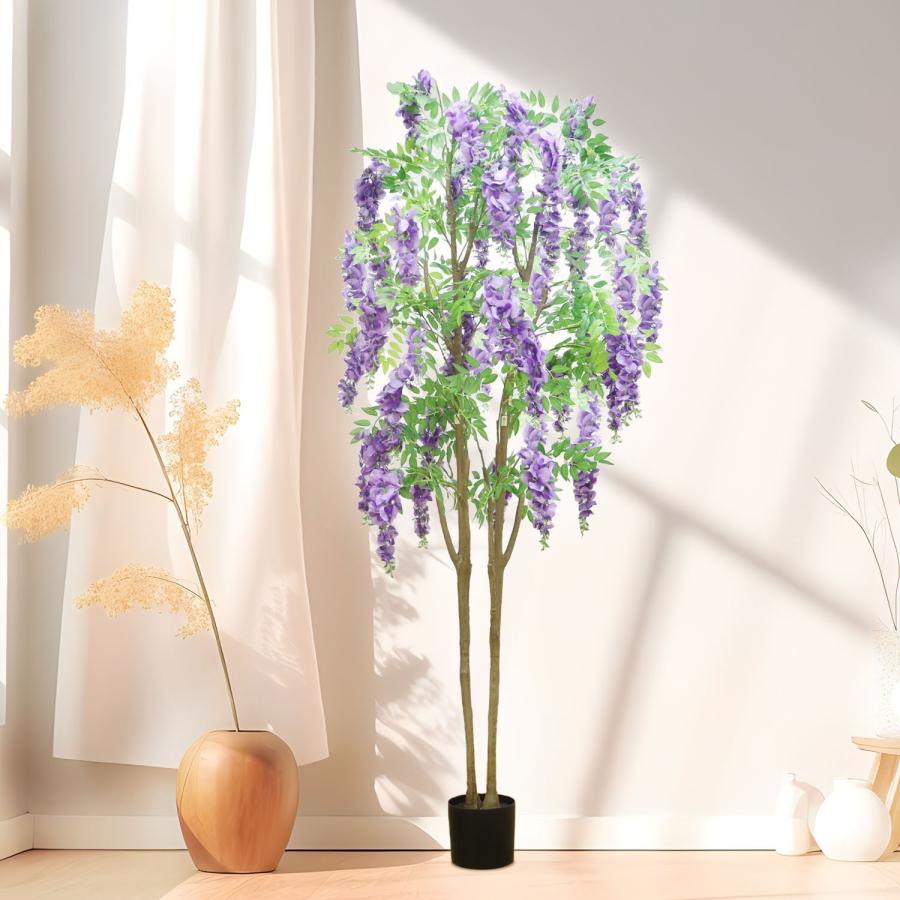 造花 人工 フ藤の木 グリーン パープル 195cm 大きい インテリア 玄関