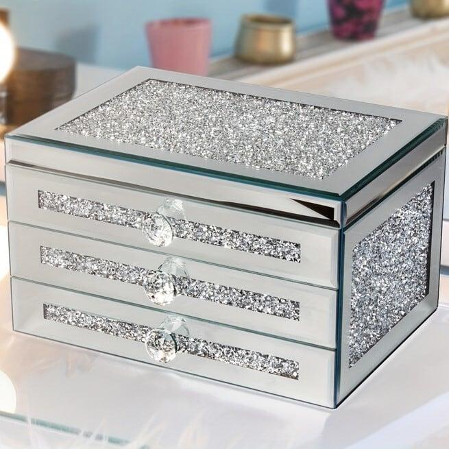 ジュエリーボックス 3段 ラグジュアリー エレガント ダイヤモンド調 おしゃれ かわいい インテリア アクセサリー ケース クリスタル調 4-7