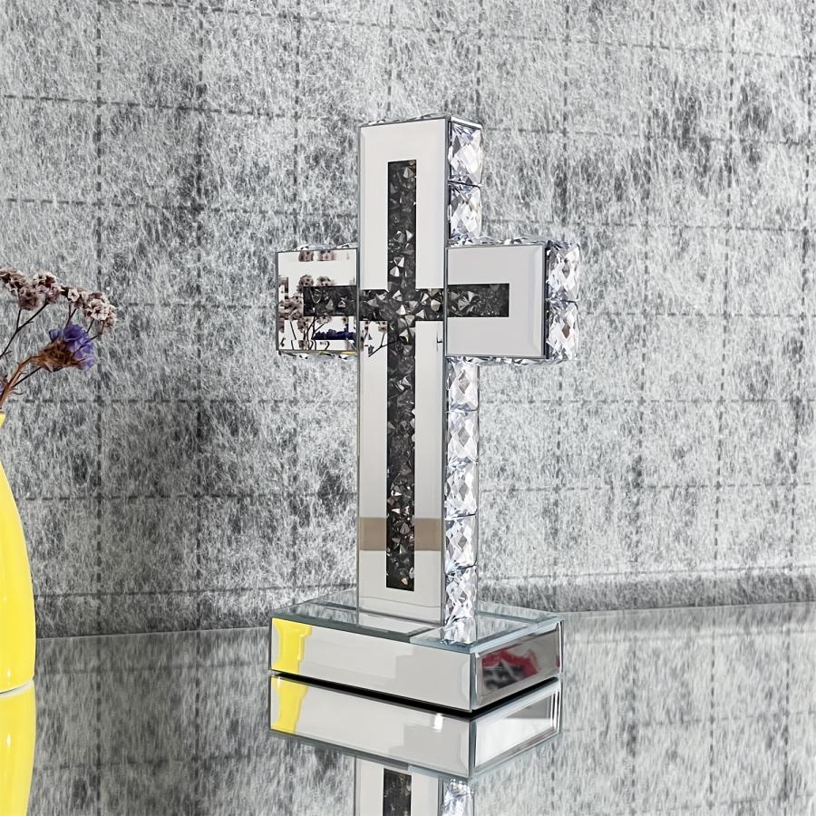クリスタル クロス オブジェ 置物 ガラス ミラー 鏡 卓上 十字架