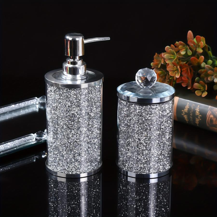 ソープディスペンサー 3点セット キラキラ ポンプボトル ガラス ハンド