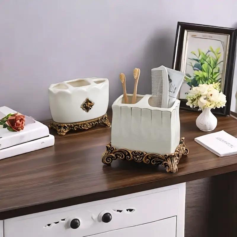歯ブラシホルダー ヴィンテージ調 アンティーク調 セラミック製 自立型