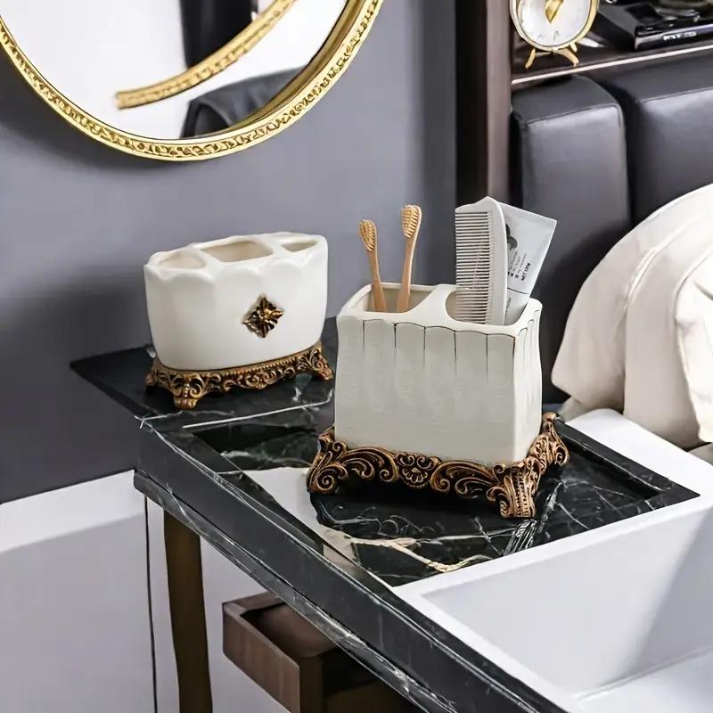 歯ブラシホルダー ヴィンテージ調 アンティーク調 セラミック製 自立型