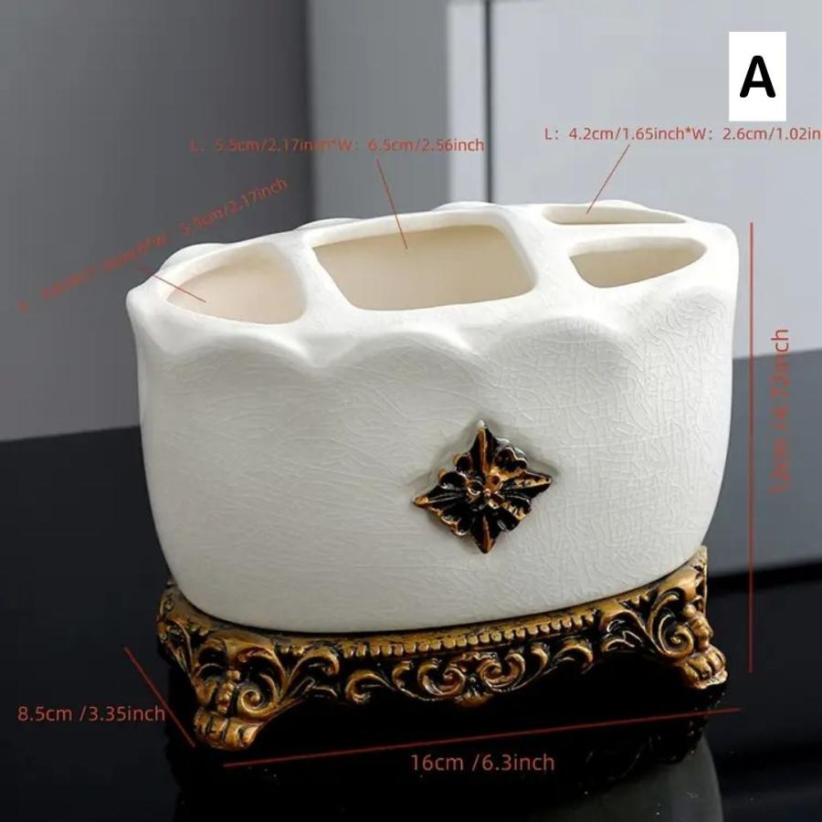 歯ブラシホルダー ヴィンテージ調 アンティーク調 セラミック製 自立型