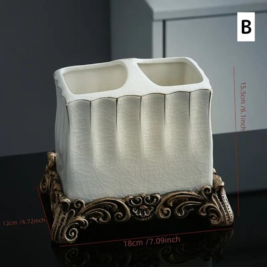 歯ブラシホルダー ヴィンテージ調 アンティーク調 セラミック製 自立型