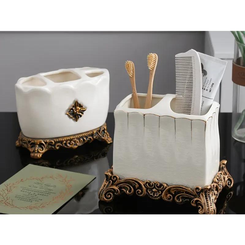 歯ブラシホルダー ヴィンテージ調 アンティーク調 セラミック製 自立型