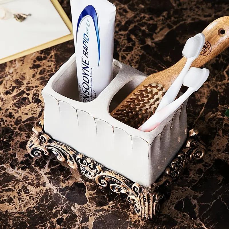 歯ブラシホルダー ヴィンテージ調 アンティーク調 セラミック製 自立型