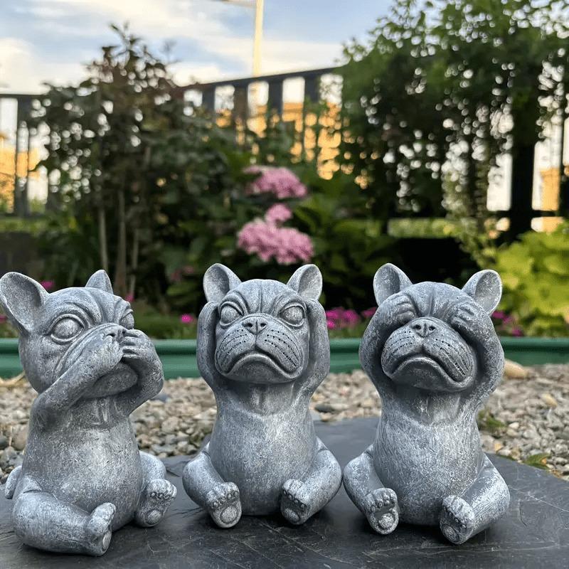 ガーデン オブジェ フレンチブルドッグ 3体セット 三猿 コンパクト