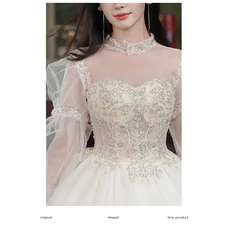 ウェディングドレス 大きいサイズ 小さいサイズ シャンパンゴールド Aライン チュール 袖あり 結婚式 パーティー ハイウエスト XS S M L XL LL 2XL XXL 3XL XXXL_9