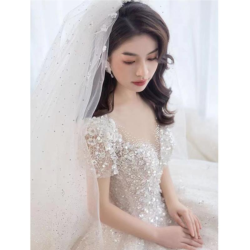 ウェディングドレス 大きいサイズ ホワイト 白 結婚式 花 フラワー ハートネック 編み上げタイプ チュール 刺繍 謝恩会 S M L XL レース 花嫁 披露宴_4