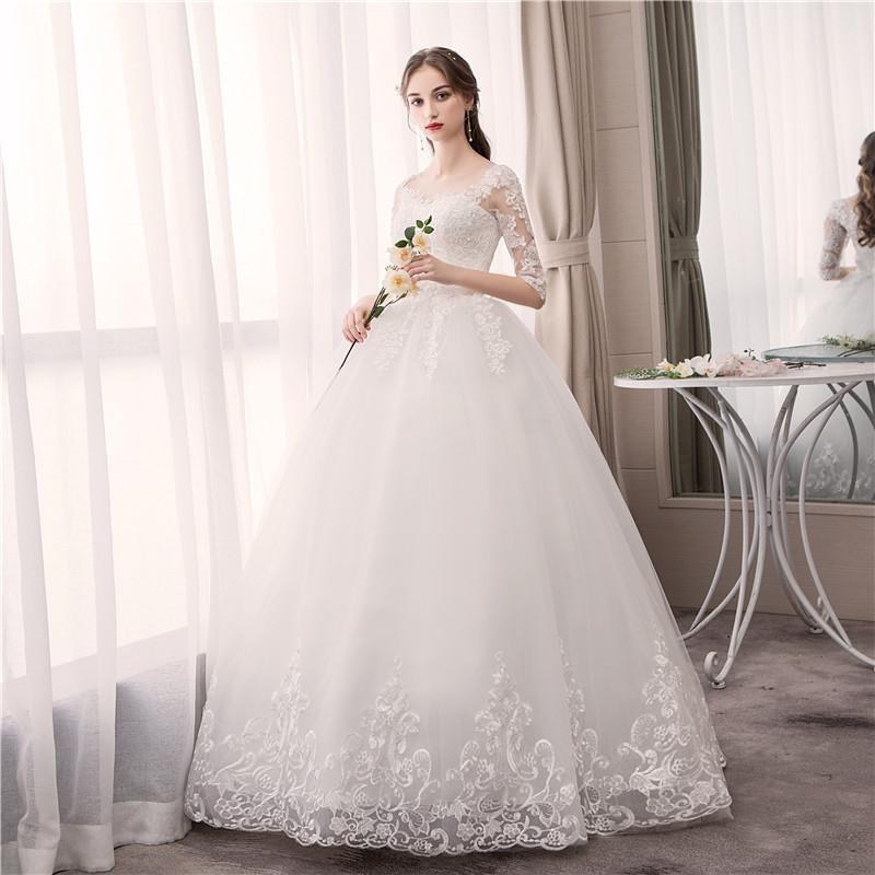 ウェディングドレス ドレス ホワイト 白 大きいサイズ レース 結婚式 パーティー 謝恩会 ロングドレス S M L XL LL 2XL XXL 花嫁 森ガール 袖あり 披露宴