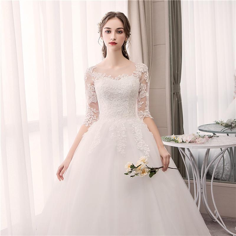 ウェディングドレス ドレス ホワイト 白 大きいサイズ レース 結婚式 パーティー 謝恩会 ロングドレス S M L XL LL 2XL XXL 花嫁 森ガール 袖あり 披露宴