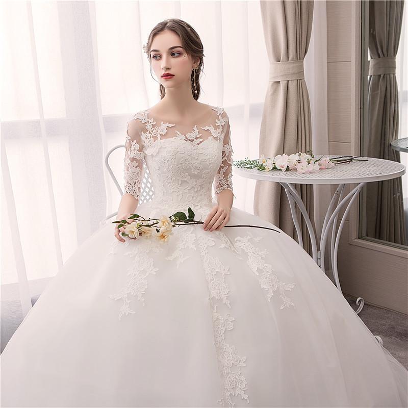 ウェディングドレス ドレス ホワイト 白 大きいサイズ レース 結婚式 パーティー 謝恩会 ロングドレス S M L XL LL 2XL XXL 花嫁 森ガール 袖あり 披露宴