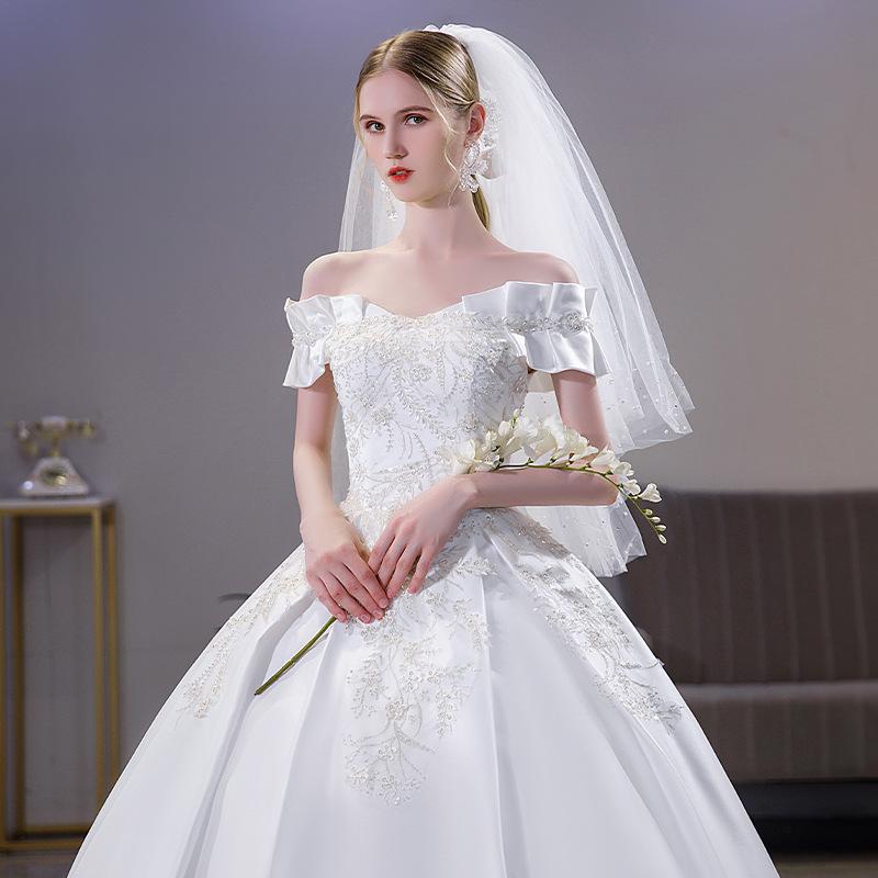 ウェディングドレス 大きいサイズ ホワイト 白 スパンコール レース 結婚式 パーティー 謝恩会 ロングドレス S M L XL LL 2XL XXL オフショルダー_3
