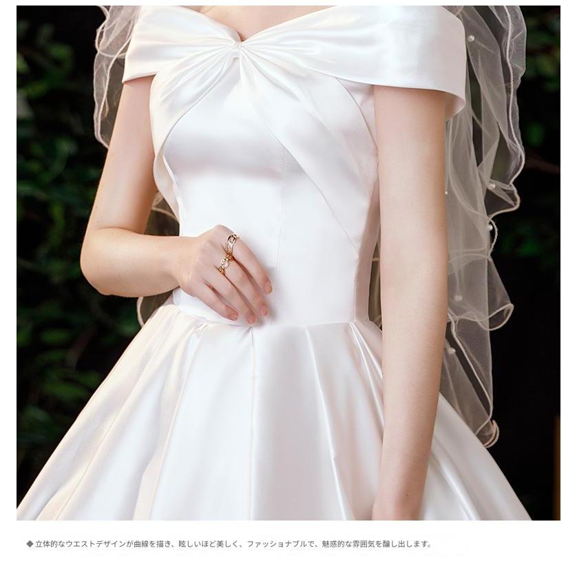 ウェディングドレス ドレス ウェディング 花嫁 大きいサイズ ホワイト 白 オフショルダー シンプル S M L XL LL 2XL XXL 3XL XXXL プリーツ 披露宴_2